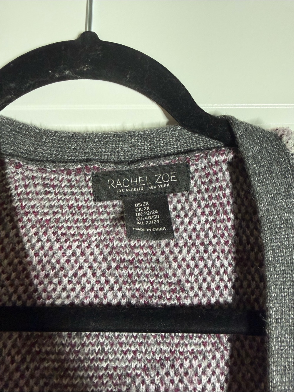 Rachel Zoe Gray Floral Open-Front Cardigan with Burgundy Accents - Picture 3 of 3